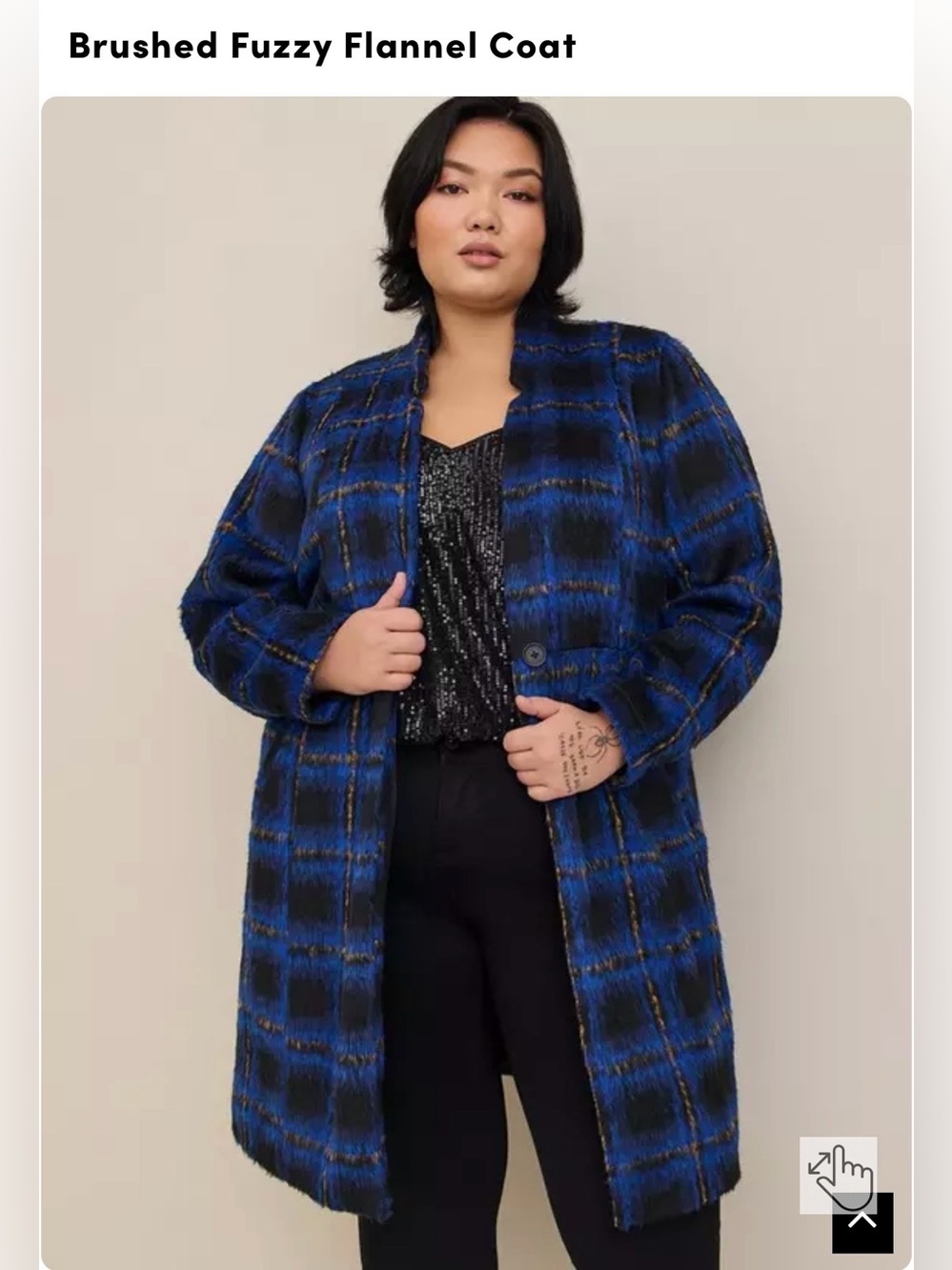 torrid NWT Blue and Black Plaid Brushed Fuzzy Coat